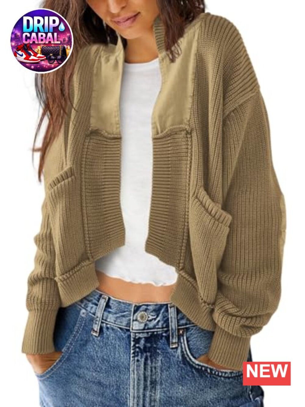 Cable Knit Open Front Cardigan Chunky Long Sleeve Cropped Sweater